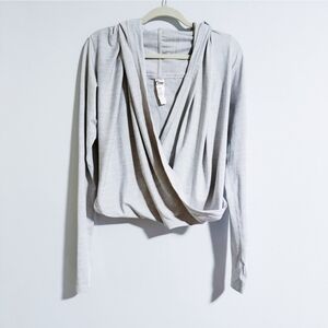Zyia Gray Drape Front Hoodie Top